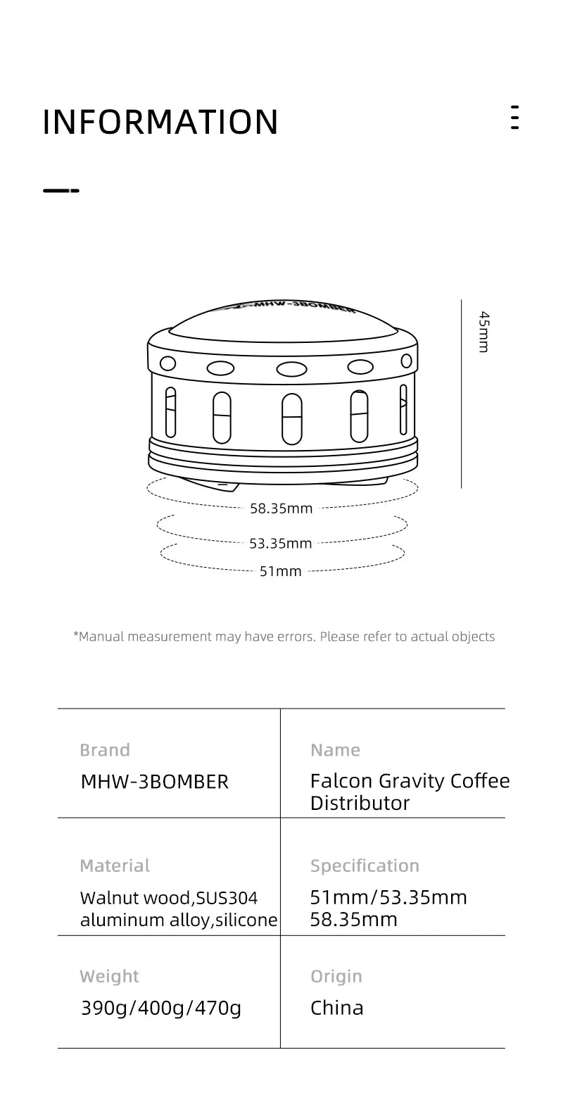MHW-3BOMBER GRAVITY ADAPTIVE FALCON GRAVITY COFFEE DISTRIBUTOR