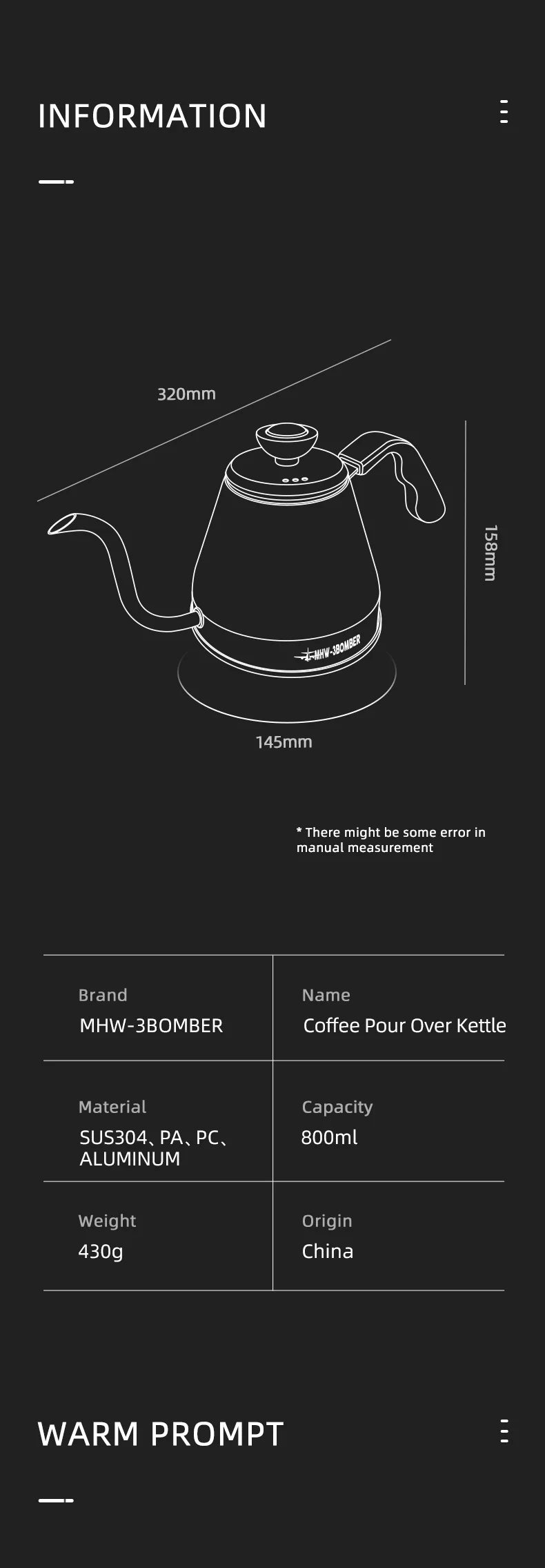 MHW-3BOMBER OUTDOOR POUR OVER KETTLE WITH THERMOMETER